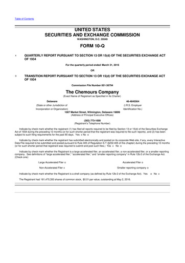 Thumbnail Chemours
 10-Q Quarterly Report FY2016 