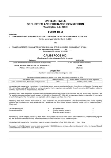 Miniature CaliberCos 10-Q Rapport trimestriel 2023 