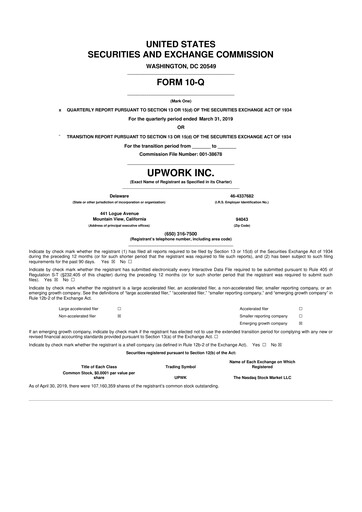 Miniature Upwork 10-Q Rapport trimestriel 2019 