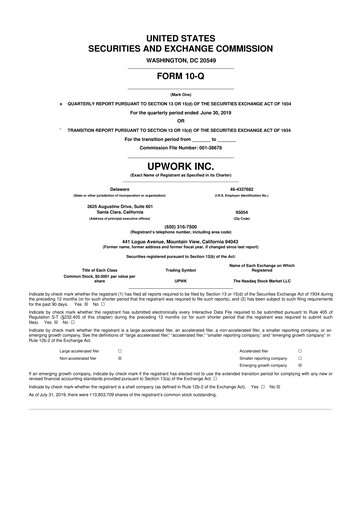 Miniature Upwork 10-Q Rapport trimestriel 2019 