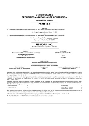 Miniature Upwork 10-Q Rapport trimestriel 2020 