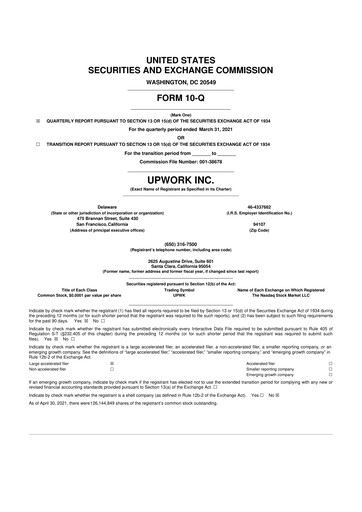 Miniature Upwork 10-Q Rapport trimestriel 2021 