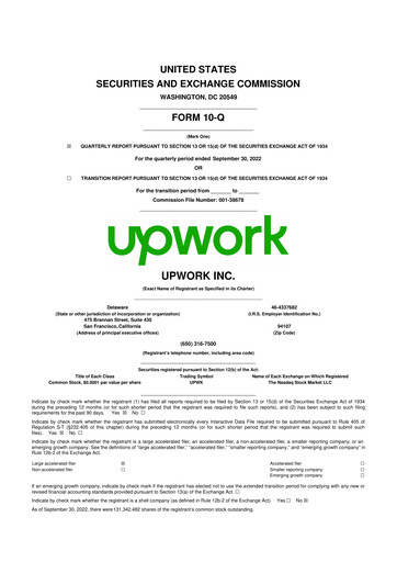 Miniature Upwork 10-Q Rapport trimestriel 2022 