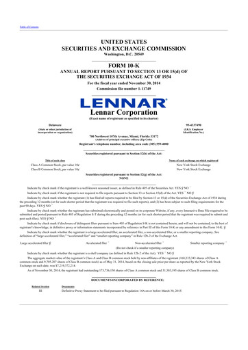 Miniature Lennar 10-K Rapport annuel 2014