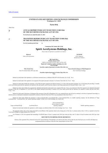 Thumbnail Spirit AeroSystems 10-K Annual Report 2014