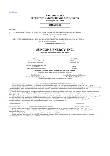 Thumbnail SunCoke Energy
 10-K Annual Report 2014