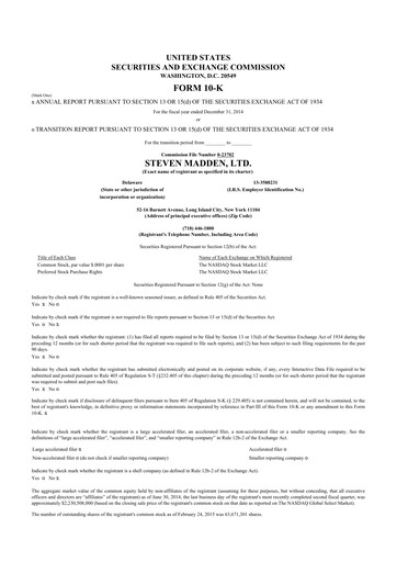 Thumbnail Steve Madden
 10-K Annual Report 2014