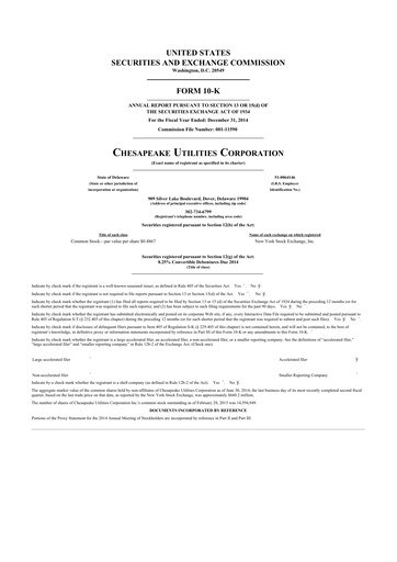 Thumbnail Chesapeake Utilities
 10-K Annual Report 2014