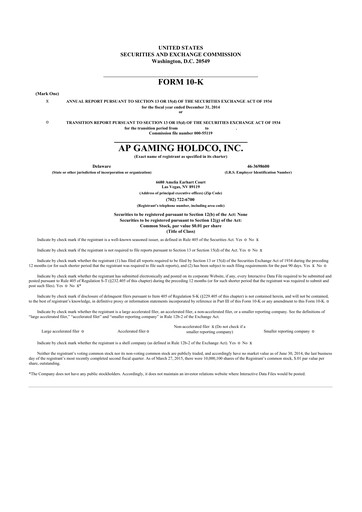 Thumbnail PlayAGS
 10-K Annual Report 2014