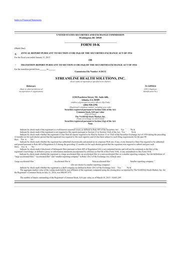 Thumbnail Streamline Health Solutions 10-K Annual Report 2014