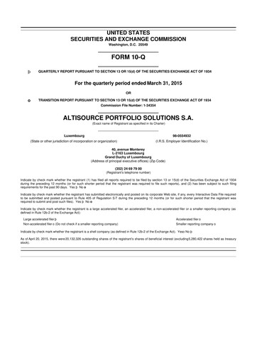 Thumbnail Altisource Portfolio Solutions
 10-Q Quarterly Report FY2015 