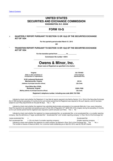 Thumbnail Owens & Minor

 10-Q Quarterly Report FY2015 