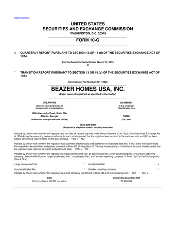 Thumbnail Beazer Homes USA
 10-Q Quarterly Report FY2015 