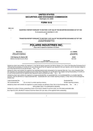 Thumbnail Polaris 10-Q Quarterly Report FY2015 
