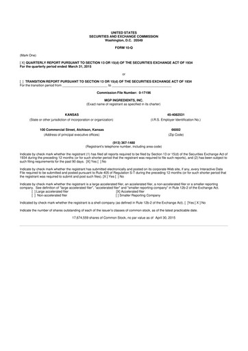 Thumbnail MGP Ingredients 10-Q Quarterly Report FY2015 