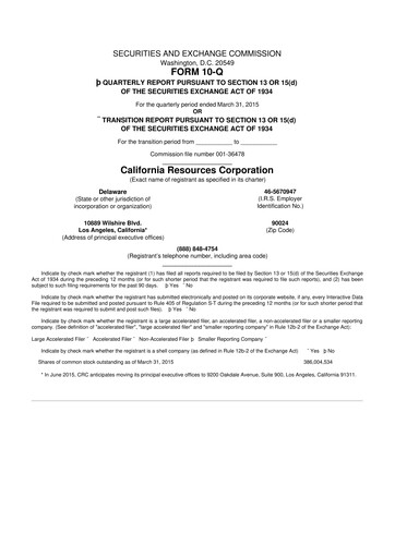 Thumbnail California Resources Corporation
 10-Q Quarterly Report FY2015 