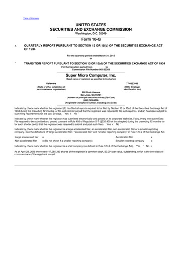 Thumbnail Supermicro 10-Q Quarterly Report FY2015 