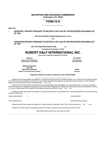Miniature Robert Half 10-Q Rapport trimestriel 2015 