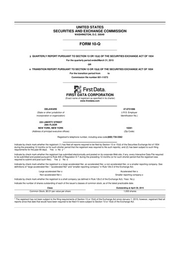 Thumbnail First Data Corporation 10-Q Quarterly Report FY 