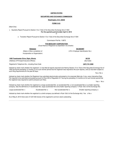 Thumbnail Middleby 10-Q Quarterly Report FY2015 