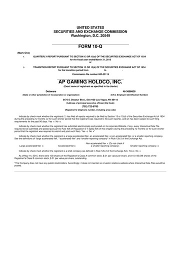 Thumbnail PlayAGS
 10-Q Quarterly Report FY2015 