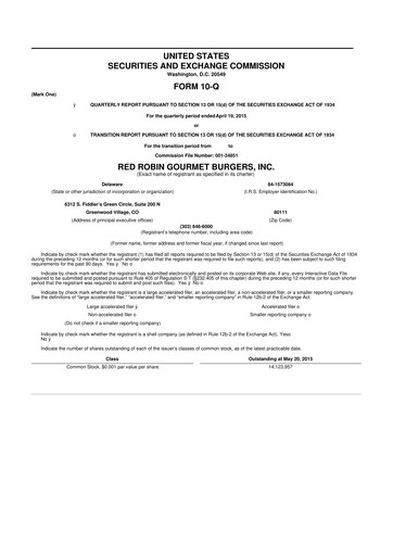 Thumbnail Red Robin
 10-Q Quarterly Report FY2015 