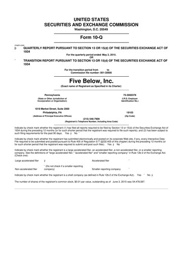 Vorschaubild Five Below
 10-Q Quartalsbericht 2015 
