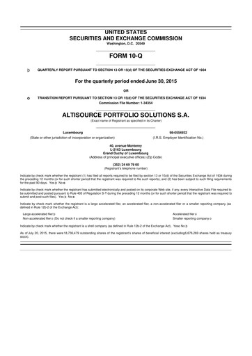 Thumbnail Altisource Portfolio Solutions
 10-Q Quarterly Report FY2015 