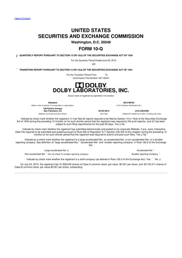 Thumbnail Dolby 10-Q Quarterly Report FY2015 