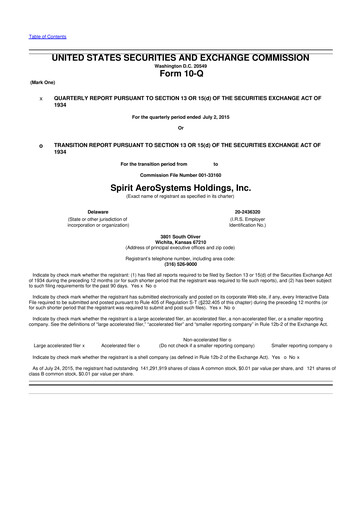 Miniature Spirit AeroSystems 10-Q Rapport trimestriel 2015 