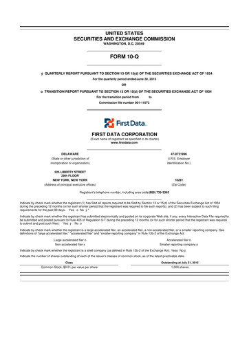 Thumbnail First Data Corporation 10-Q Quarterly Report FY 