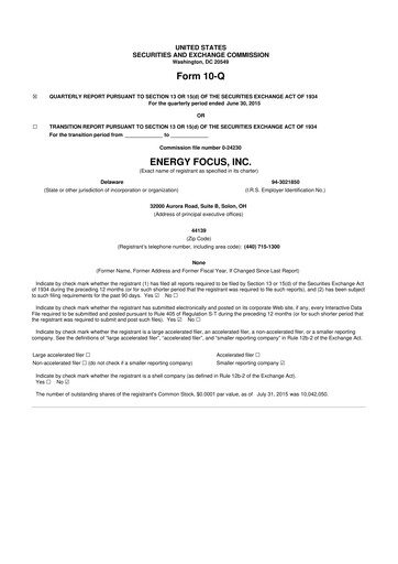 Thumbnail Energy Focus 10-Q Quarterly Report FY2015 