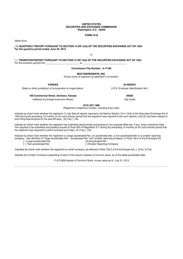 Thumbnail MGP Ingredients 10-Q Quarterly Report FY2015 
