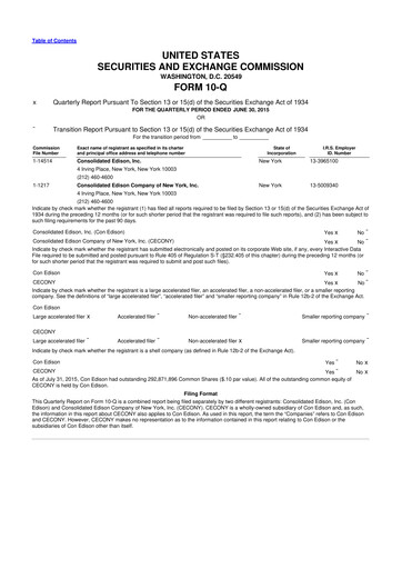 Thumbnail Consolidated Edison 10-Q Quarterly Report FY2015 