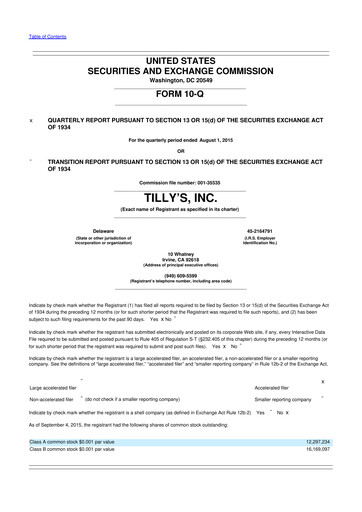 Thumbnail Tillys
 10-Q Quarterly Report FY2015 