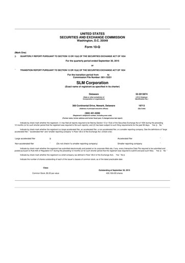 Thumbnail SLM Corporation (Sallie Mae) 10-Q Quarterly Report FY2015 