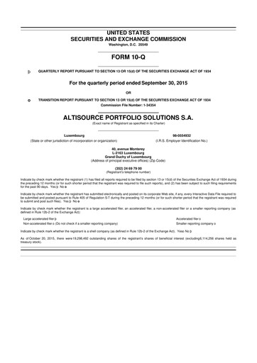 Thumbnail Altisource Portfolio Solutions
 10-Q Quarterly Report FY2015 