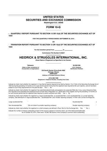 Miniature Heidrick & Struggles

 10-Q Rapport trimestriel 2015 