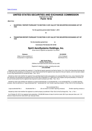 Miniature Spirit AeroSystems 10-Q Rapport trimestriel 2015 