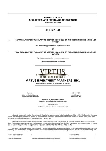 Vorschaubild Virtus Investment Partners 10-Q Quartalsbericht 2015 