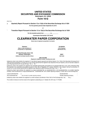 Thumbnail Clearwater Paper 10-Q Quarterly Report FY2015 