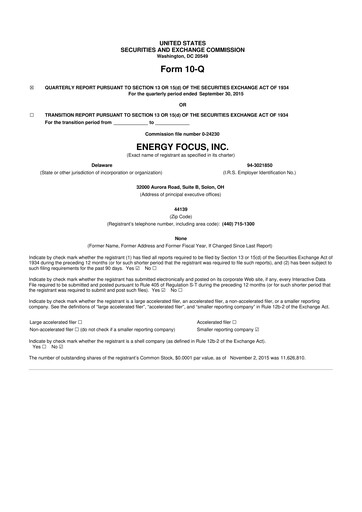 Thumbnail Energy Focus 10-Q Quarterly Report FY2015 