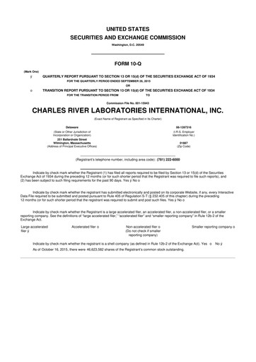 Miniature Charles River Laboratories
 10-Q Rapport trimestriel 2015 