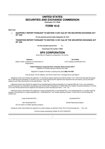 Miniature SPX Technologies 10-Q Rapport trimestriel 2015 