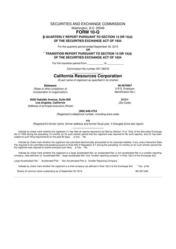 Thumbnail California Resources Corporation
 10-Q Quarterly Report FY2015 