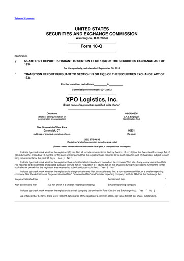 Thumbnail XPO Logistics 10-Q Quarterly Report FY2015 