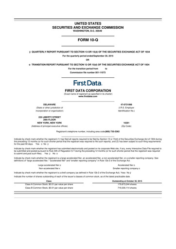 Thumbnail First Data Corporation 10-Q Quarterly Report FY 