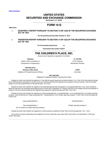 Thumbnail The Children's Place
 10-Q Quarterly Report FY2015 