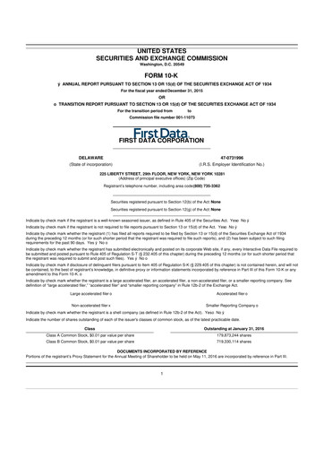 Thumbnail First Data Corporation 10-K Annual Report 