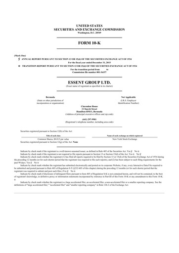 Thumbnail Essent Group 10-K Annual Report 2015